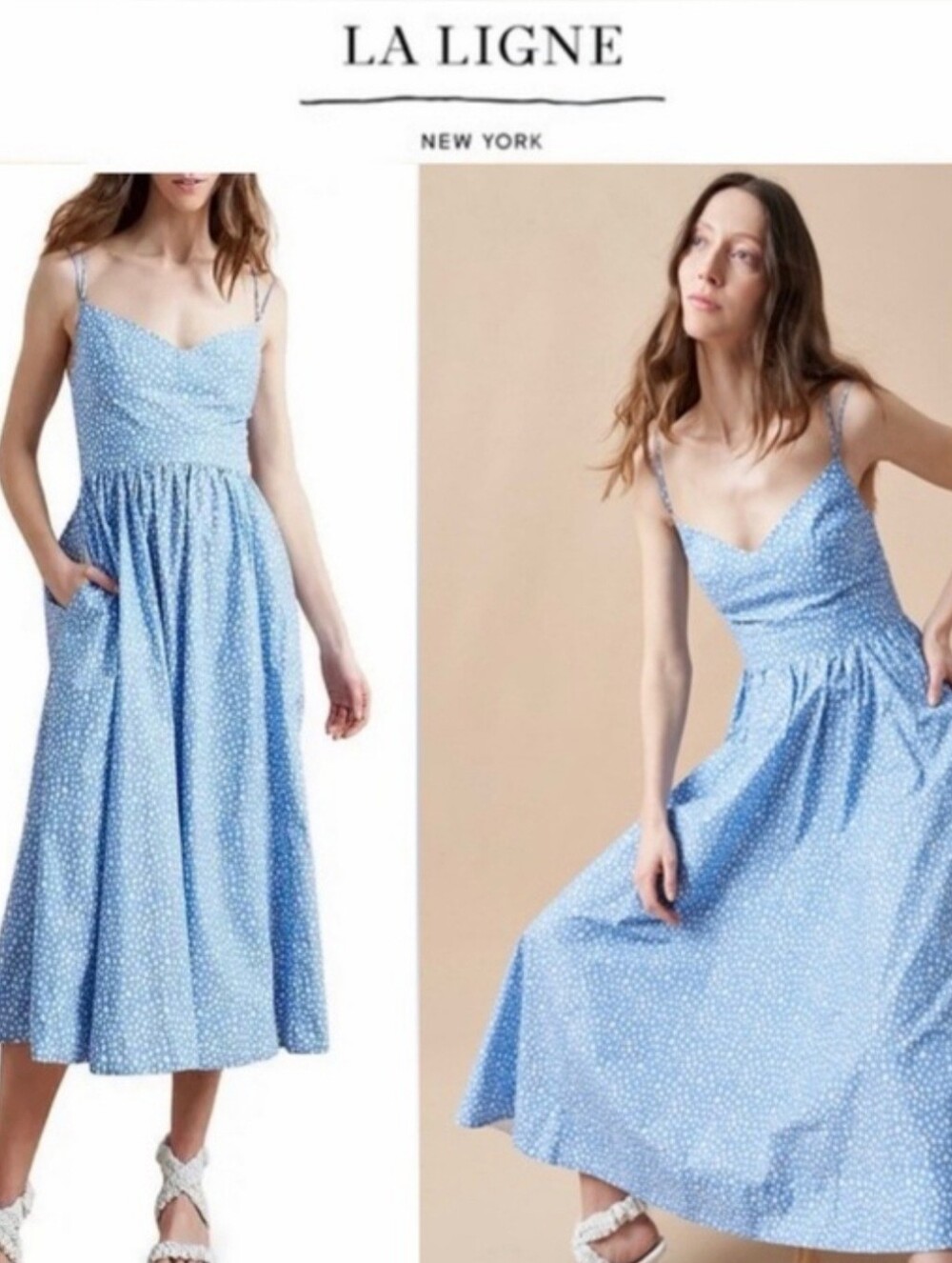 NWT La Linge Tract Light Blue Polka Dot Maxi Sundress Size M